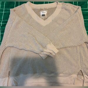 American Eagle Outfitters Cream Waffle Knit Top- Oversized